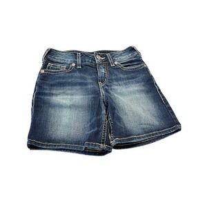 Silver Women Denim Shorts Dark Wash Signature Silver Stitch pockets